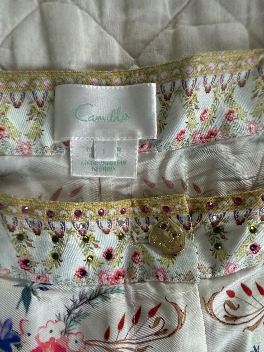 Camilla White High-Waist Floral Fringe Shorts with Pink Accents - Picture 2 of 4